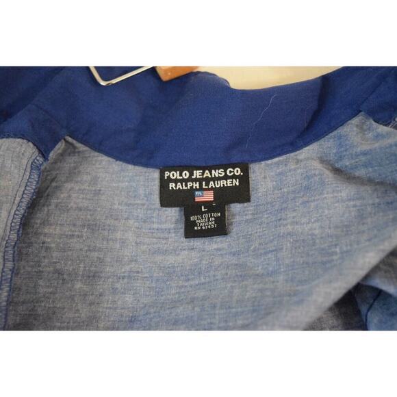 Vintage Polo Jeans Co Ralph Lauren Shirt Mens Large Blue Denim Button Up Striped - Picture 4 of 4